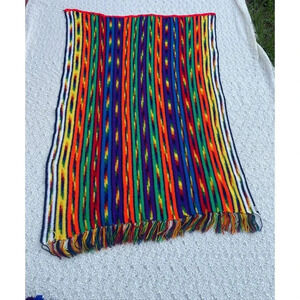 Rainbow Colors Granny Crochet Afghan Tasseled Fringed Blanket Multi 42"